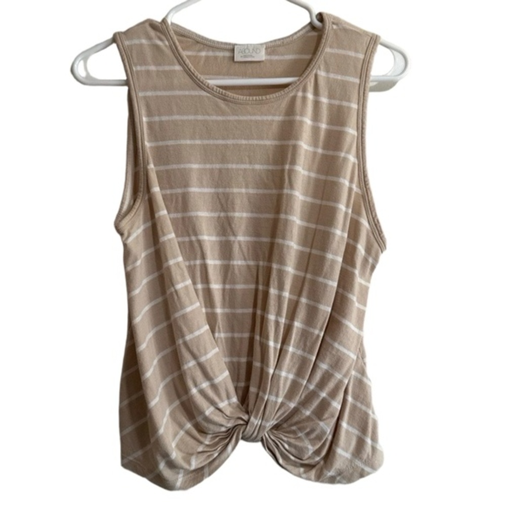 ABOUND Tank Top Womens Medium Beige White Stripes Knotted Sleeveless Casual‎